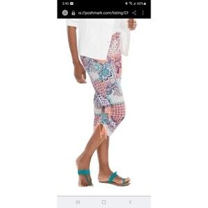 Chico's Collection paisley patchwork capri pants 2/L cinch cuffs cropped stretch